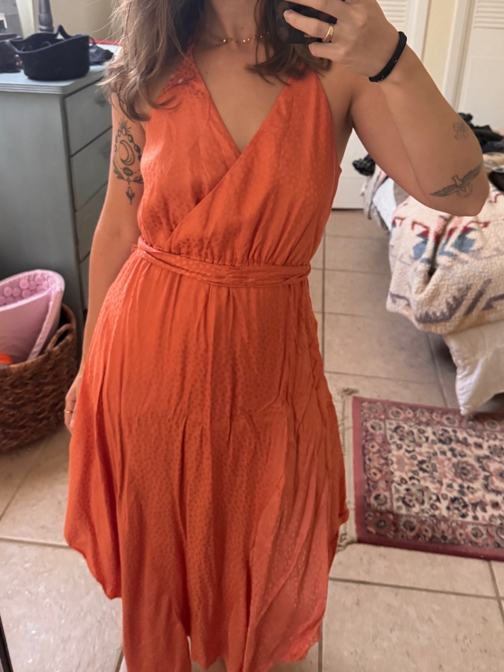 BCBG MAXAZRIA flowy orange satin dress